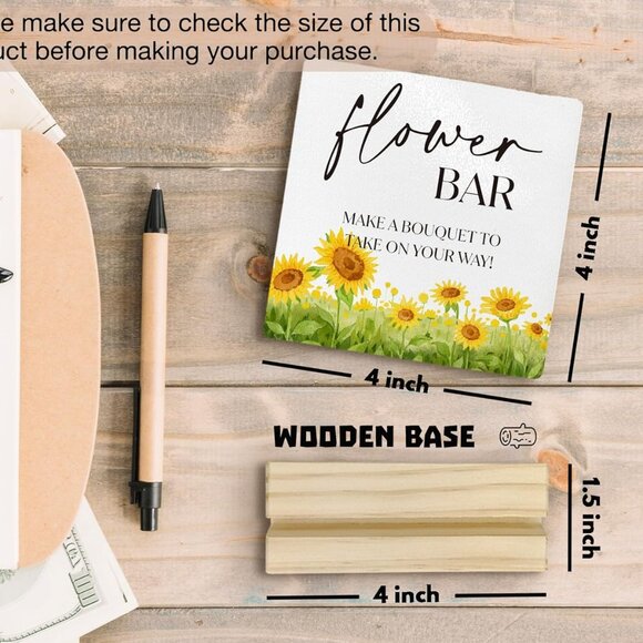 ANlANG Flower Bar Sign, Flower Bar Desk Decor, Bridal Shower Sign Wood Plaque, W - Picture 4 of 7